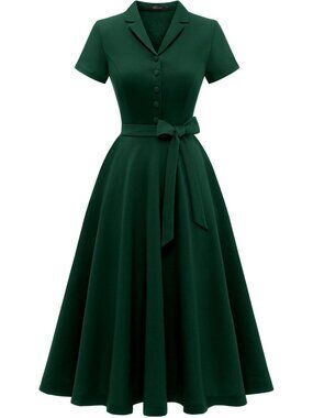 Wedtrend Women's Short Sleeve Cocktail Party Work Church Dress -Dark Green